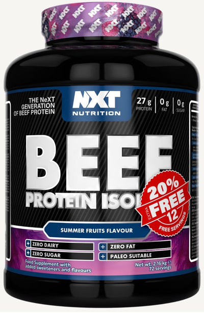 NXT Nutrition Beef Protein Isolate 1.8kg + 20% Extra Free (selected flavours)
