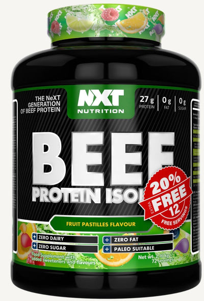 NXT Nutrition Beef Protein Isolate 1.8kg + 20% Extra Free (selected flavours)
