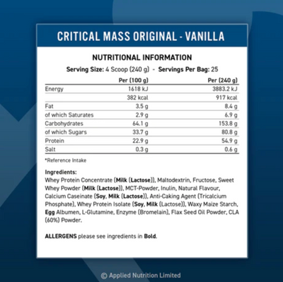 APPLIED NUTRITION ORIGINAL FORMULA - CRITICAL MASS 6KG (25 SERVINGS)